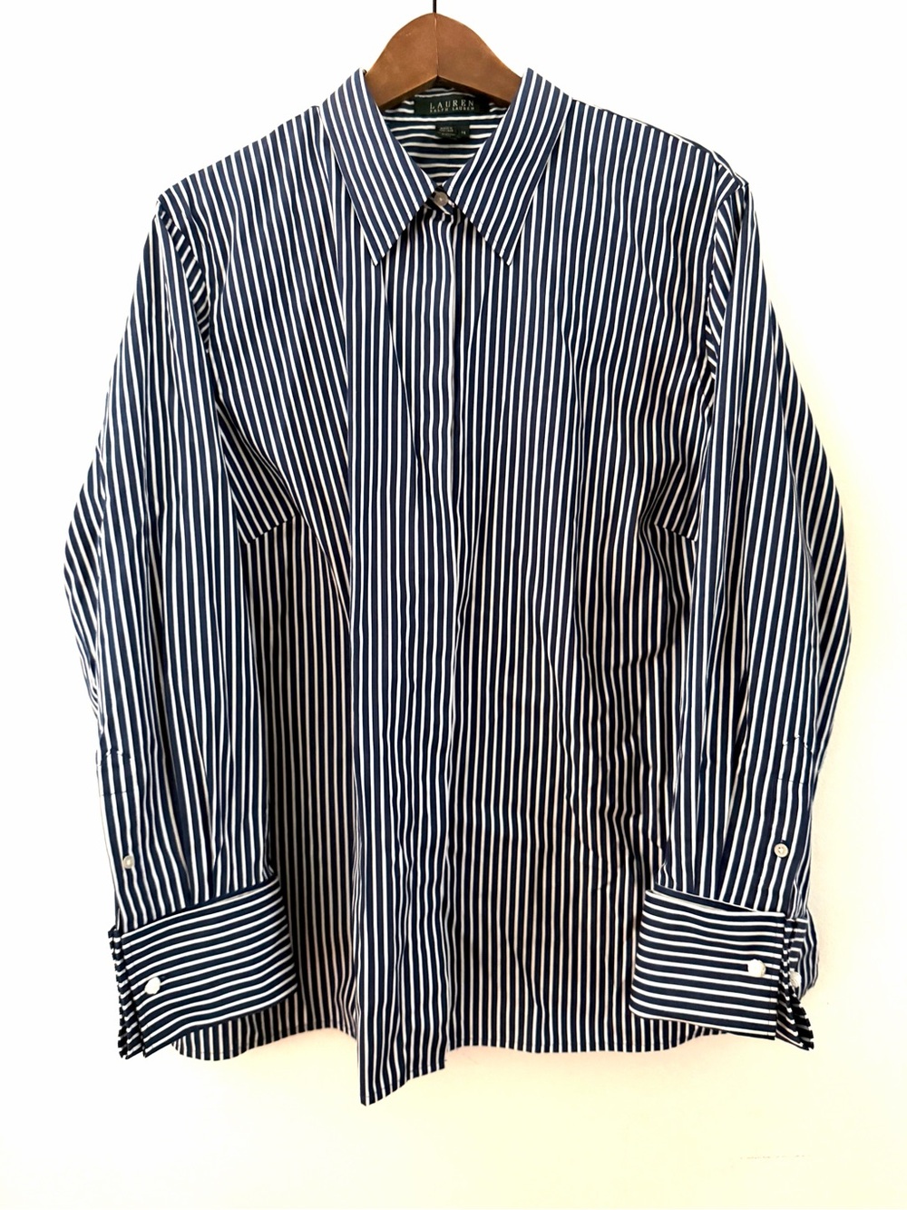 Lauren Ralph Lauren Blouse Button Down Classic Striped Navy & White Women's 2X